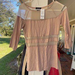 Bebe New Mesh Paneled Lone Quarter Length Shirt